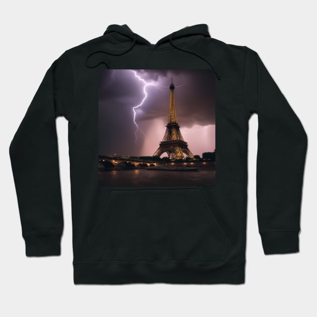 Iconic World Landmarks During A Thinderstorm: Eiffel Tower Paris Hoodie by Musical Art By Andrew